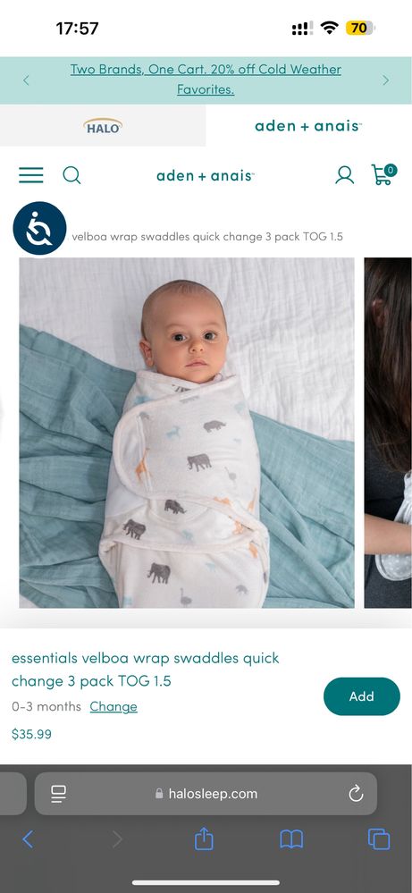 aden+anais śpiworek (essentials easy swaddle wrap quick change)
