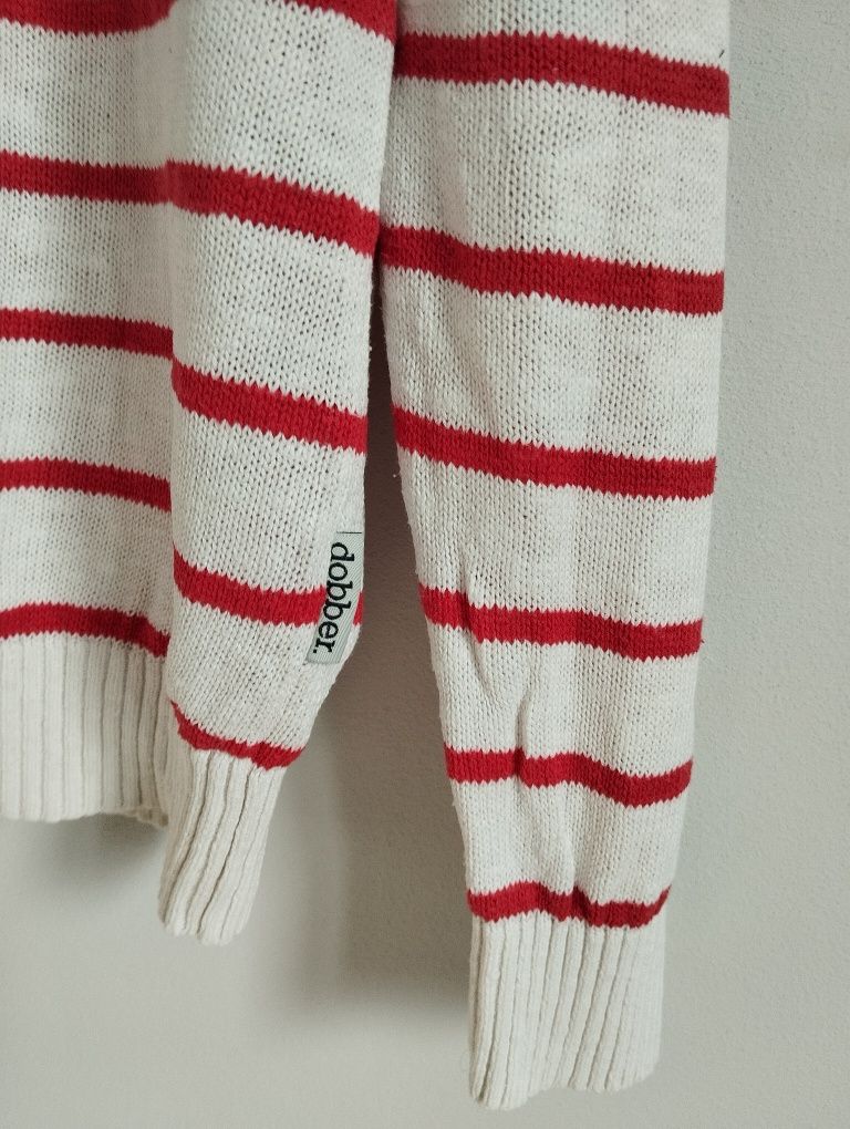 Bawełniany męski sweter, w paski czerwone, marynarski styl r. S-L Dobb