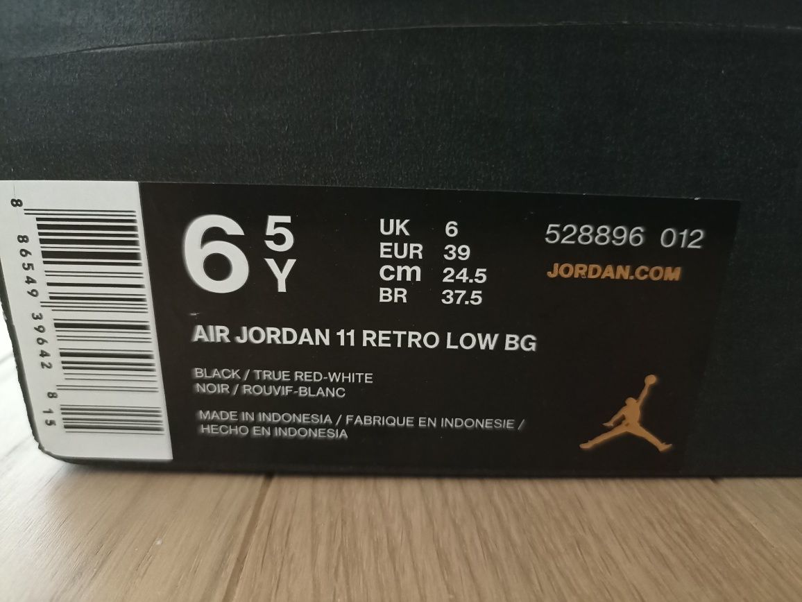 DS Nike Air Jordan XI 11 Low BRED GS 6.5Y eu 39 damskie