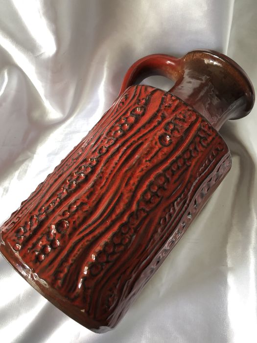 Wazon z uchem, czerwony, Carstens, W.Germany, midcentury, vintage