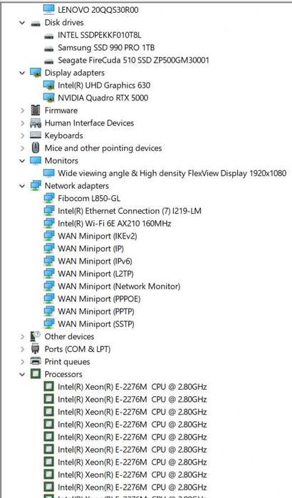 Lenovo P53 | Xeon E-2276M | RTX Quadro 5000 16GB  | 48GB RAM | FHD