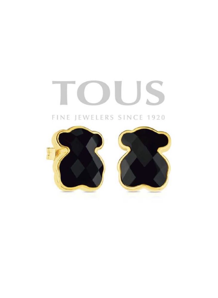 TOUS kolczyki Color 1,5cm onyks żółte srebro 925 oryginał