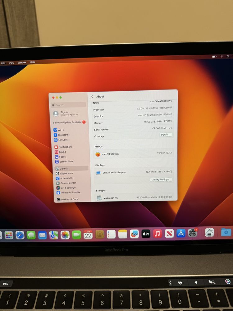 Macbook pro 15 2017 core i7 2.9ghz 16/512gb
