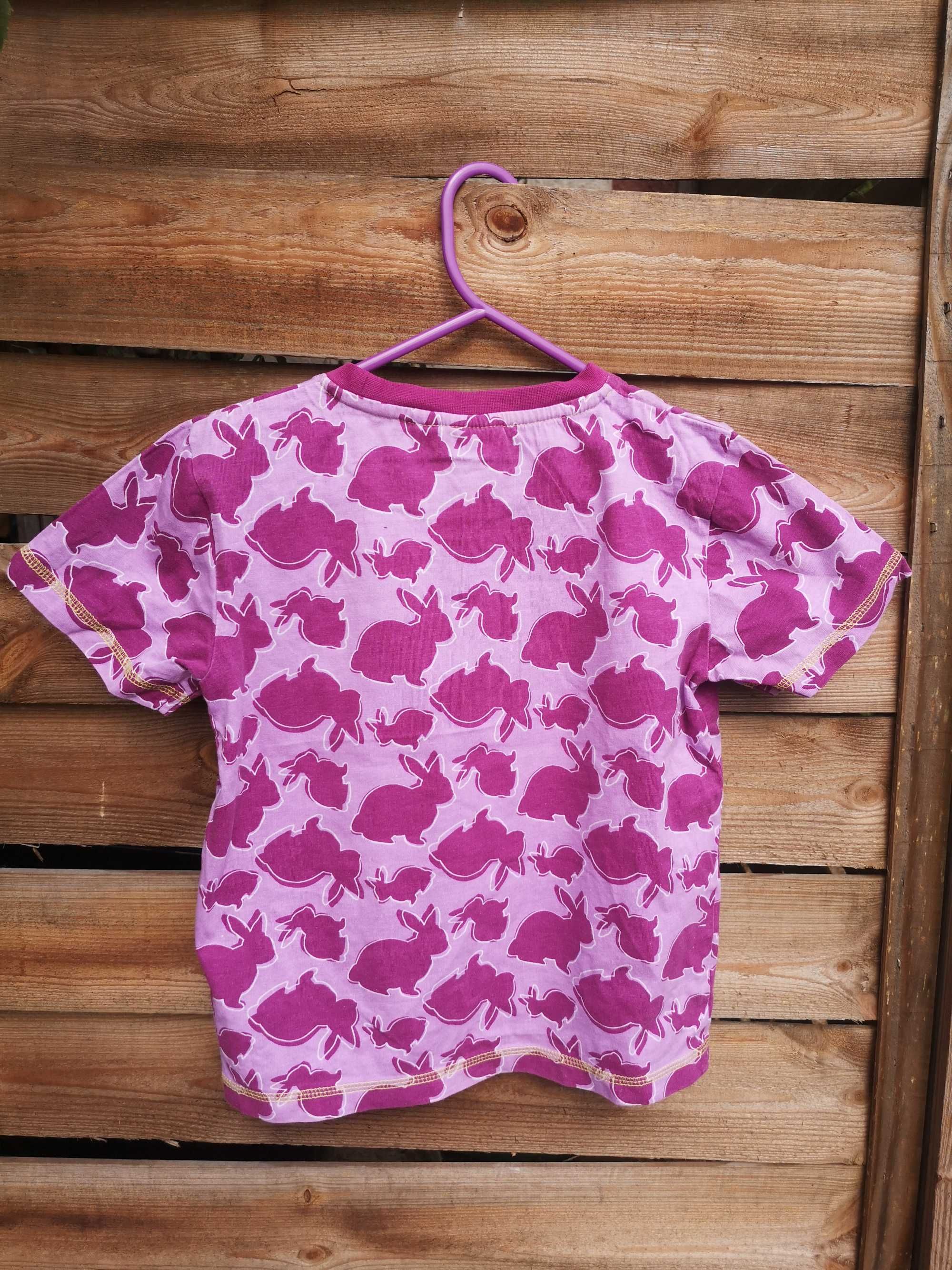 Dziewczęcy tshirt koszulka w króliczki zajączki róż 110/116
