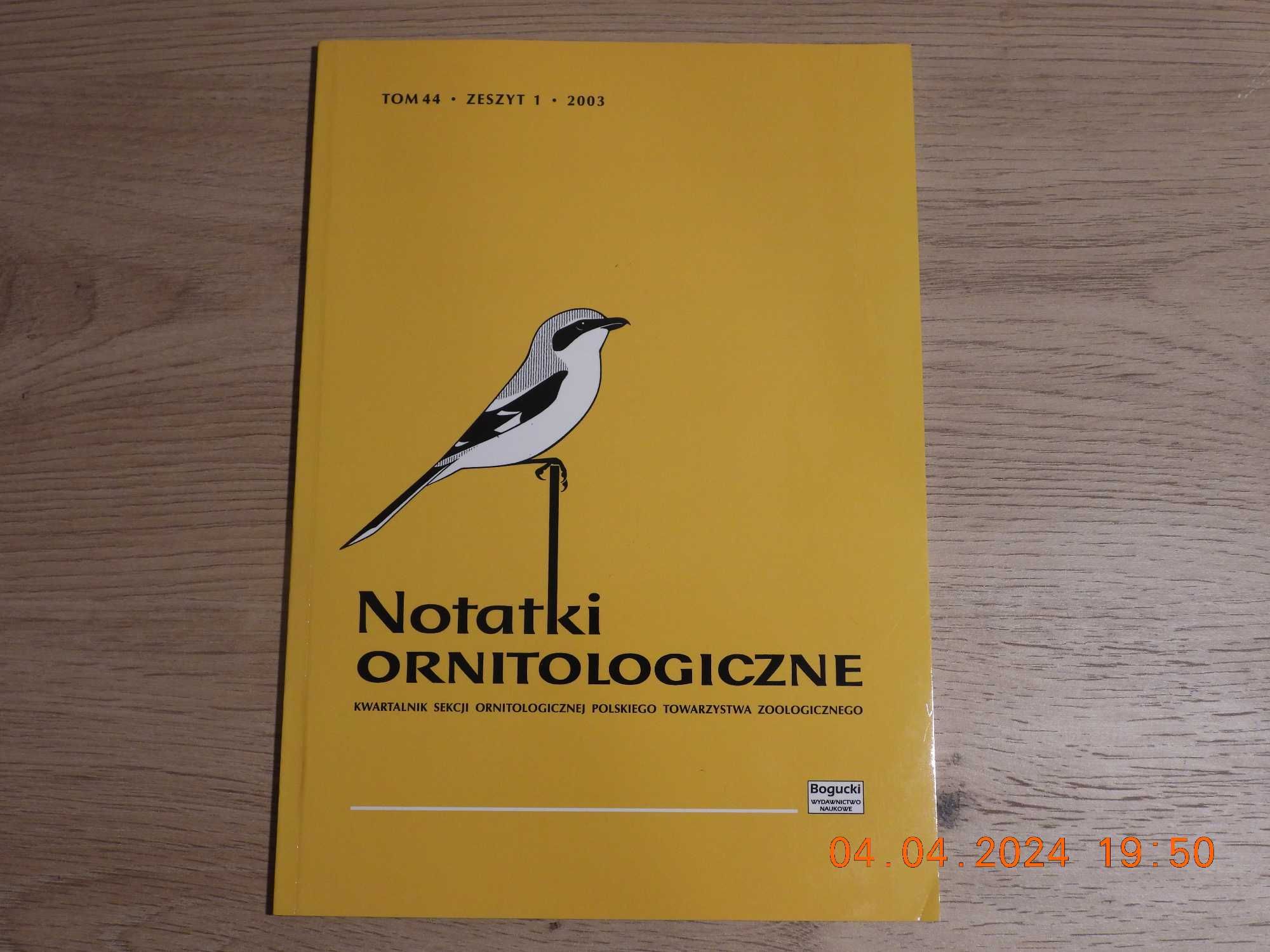 Notatki Ornitologiczne -Tom 44,  zeszyt 1 , 2003