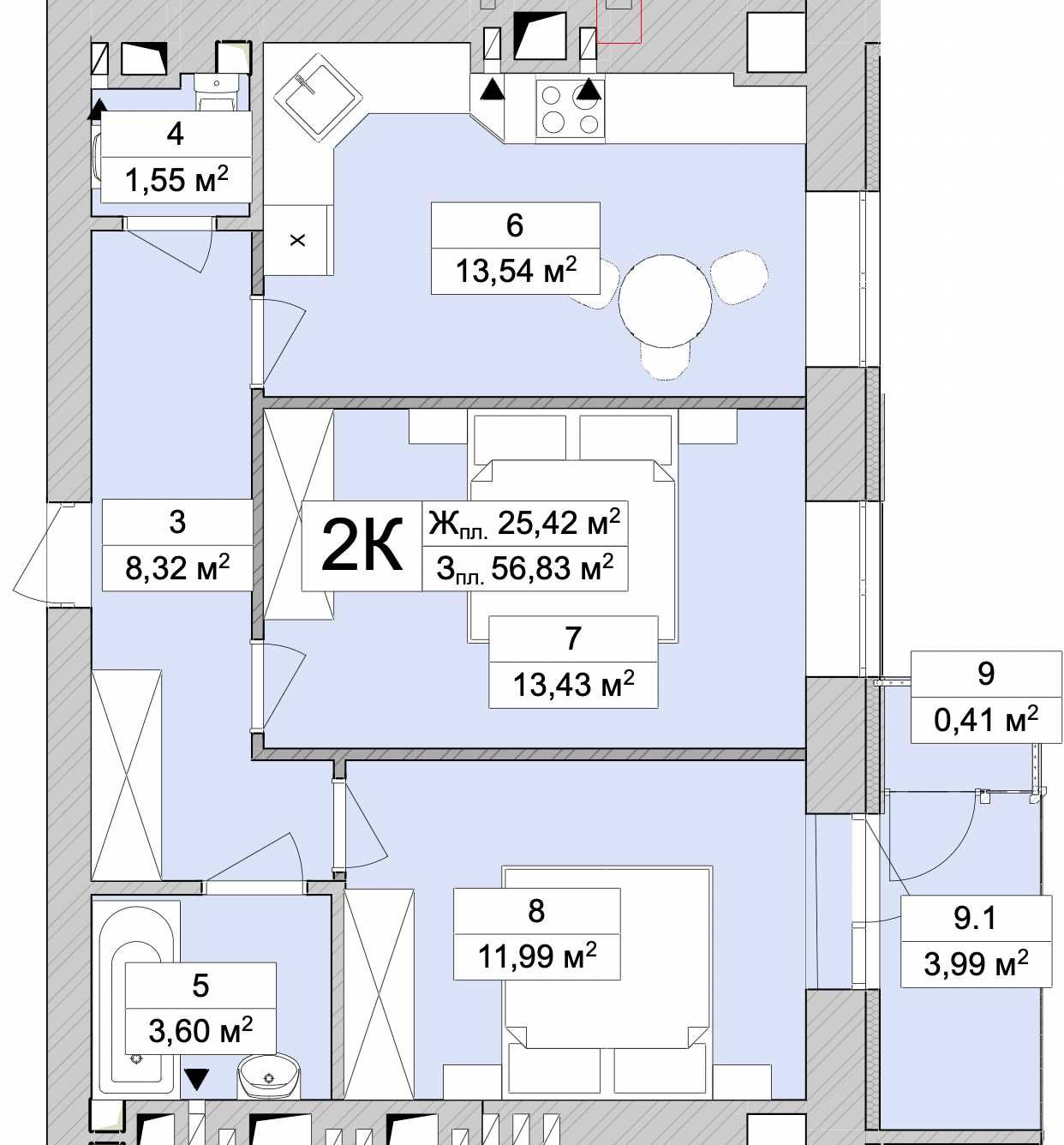 2-к квартира 57 м.кв. за 62500 у.е. РОЗСТРОЧКА