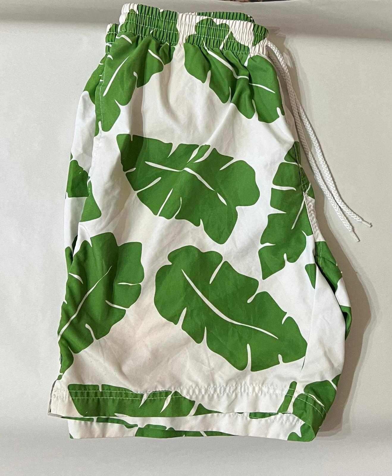 Calções de Banho Tropicais Brancos com Folhas Verdes