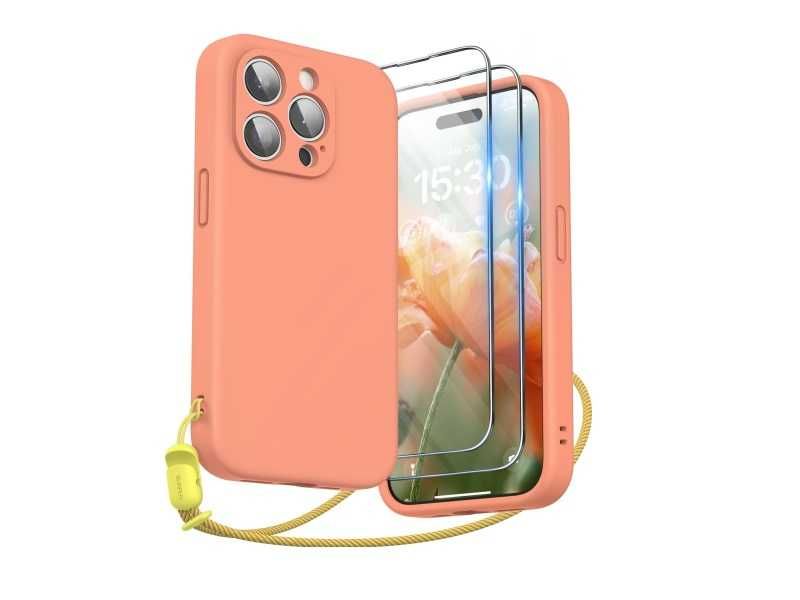 Silikonowe Etui do iPhone 15 Pro z Smyczą Ochraniaczem Ekranu i Aparat