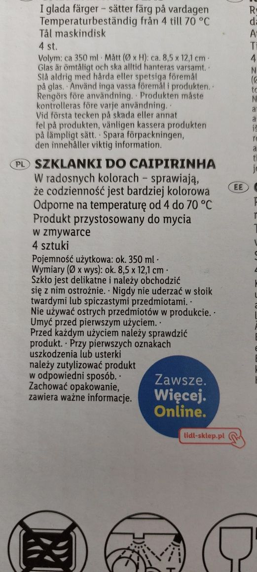 Szklanki  4 szt do caipirinha  350ml