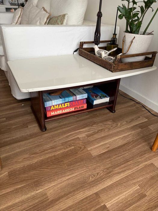 Mesa apoio base madeira tampo pedra