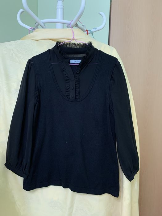 Блуза трикотажна , чорна, з шифоновими рукавами