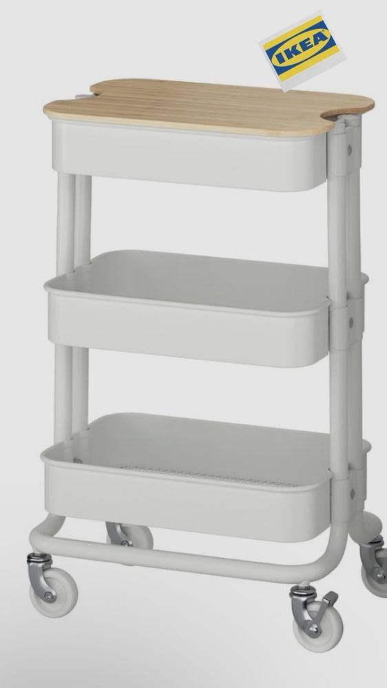 Ikea Wózek na kółkach z przykrywką do kuchni biały Raskog 28x31x61 cm