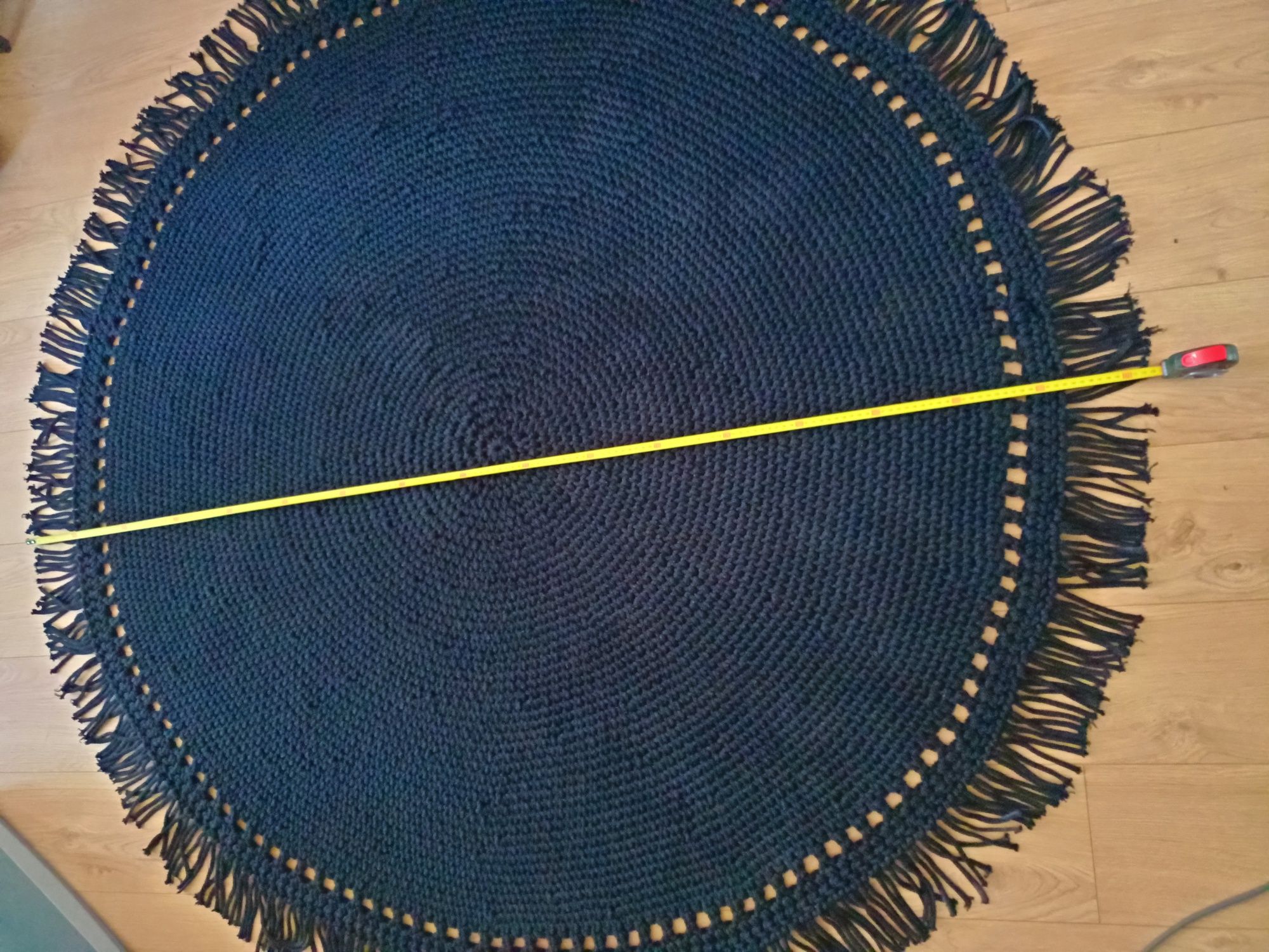 Okazja! Czarny,okrągły dywan z frędzlami,ręcznie robiony,boho,172cm śr
