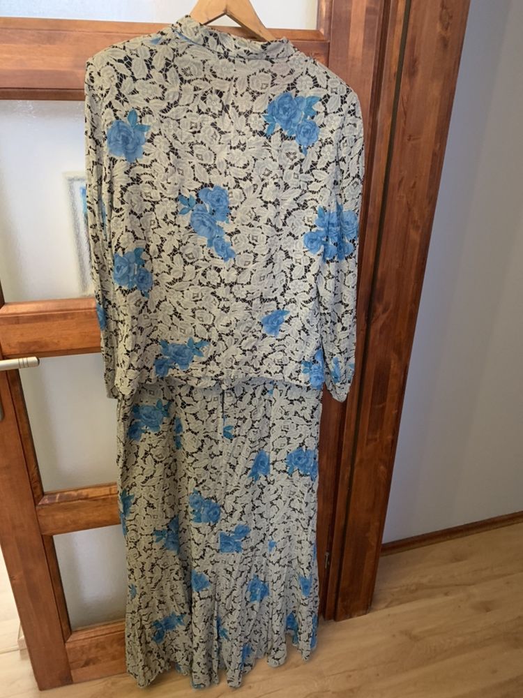 Komplet garsonka elegancki kwiaty 3XL 46 marynarka spódnica duży