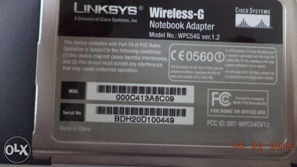 Wireless - G Notebook Adapter 2.4GHZ 802.11g - Linksys