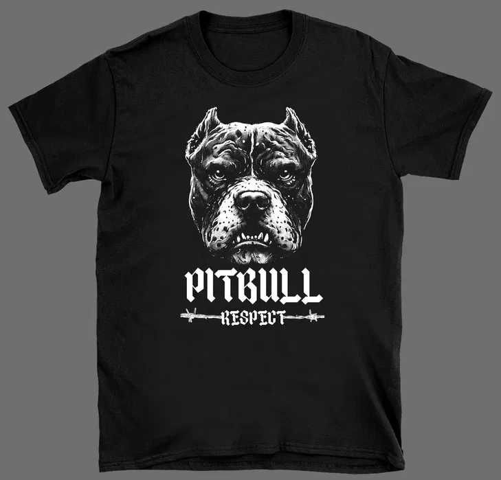 nowa czarna koszulka pitbull, koszulka z nadrukiem pies pitbull