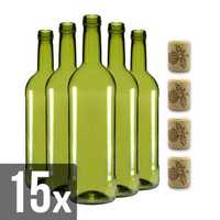 15x butelka na wino 750 ml oliwkowa + korki