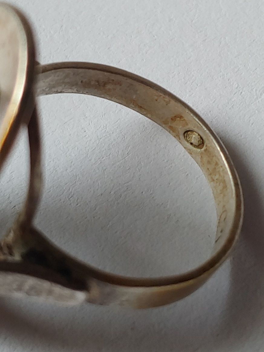 Warmet stary srebrny pierścionek nefryt srebro rękodzieło