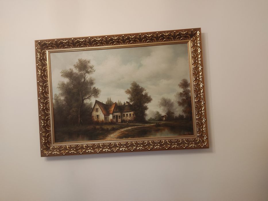 Piękny obraz w masywnej grubej ramie - liście dębu