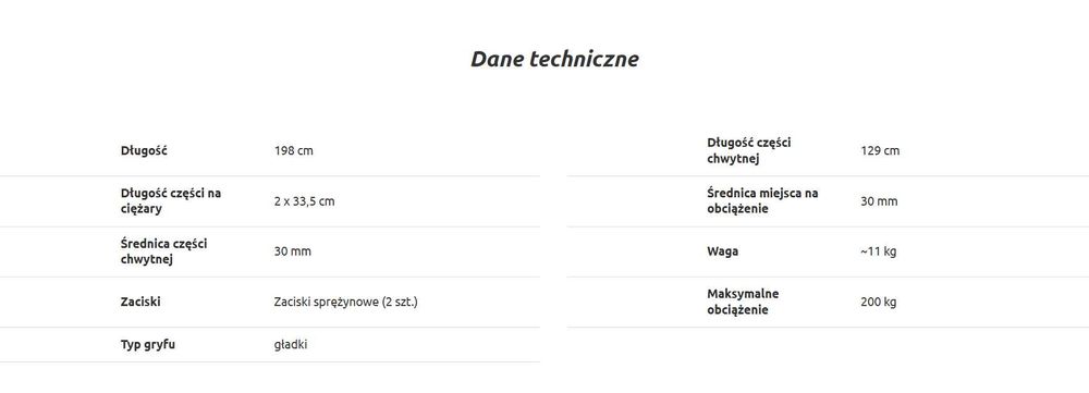 Gryf prosty gładki 30 mm 198 cm
