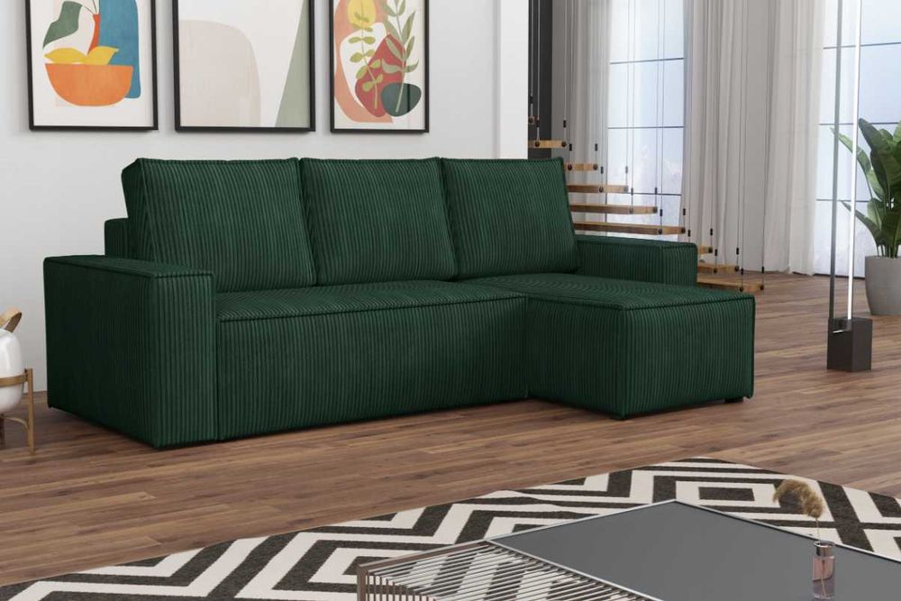 Narożnik Rozkładany Sztruks Rogówka z Funkcją Spania Pościel Kanapa