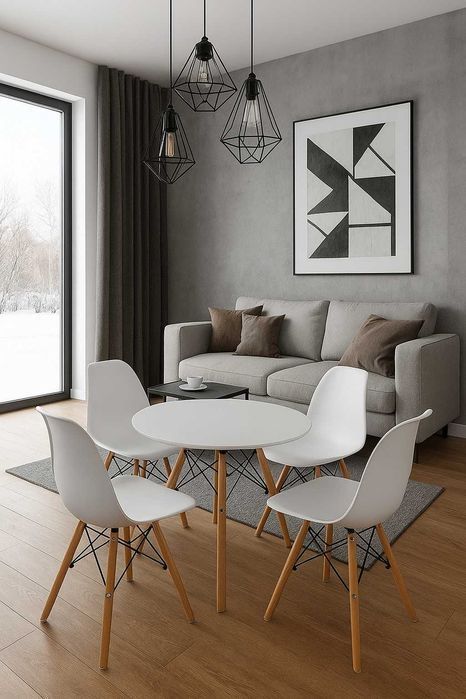 NOWY Biały Okrągły Stół i Krzesła Do Jadalni Kuchni Salonu Z Krzesłami