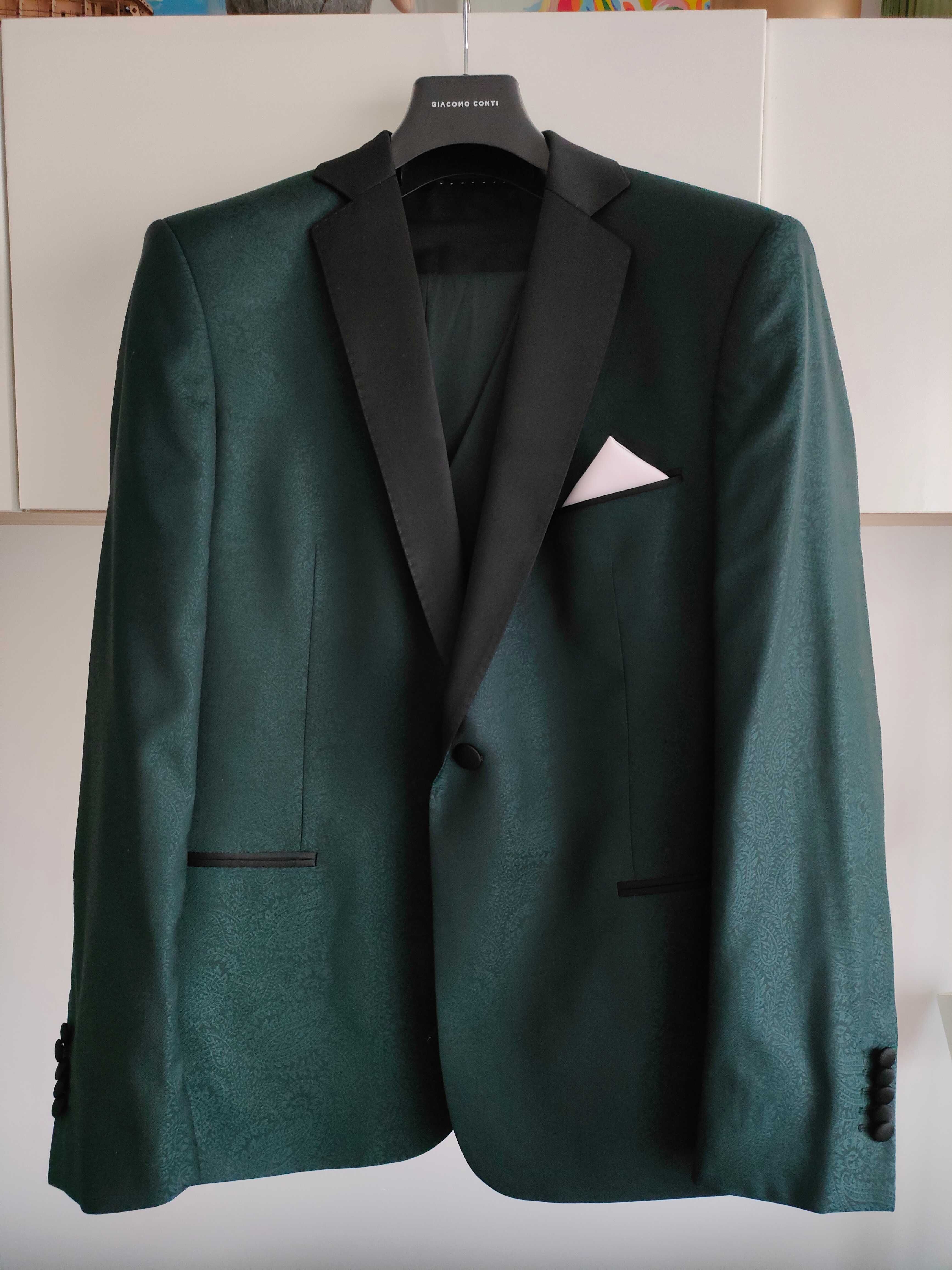 Zielony żakardowy garnitur ślubny