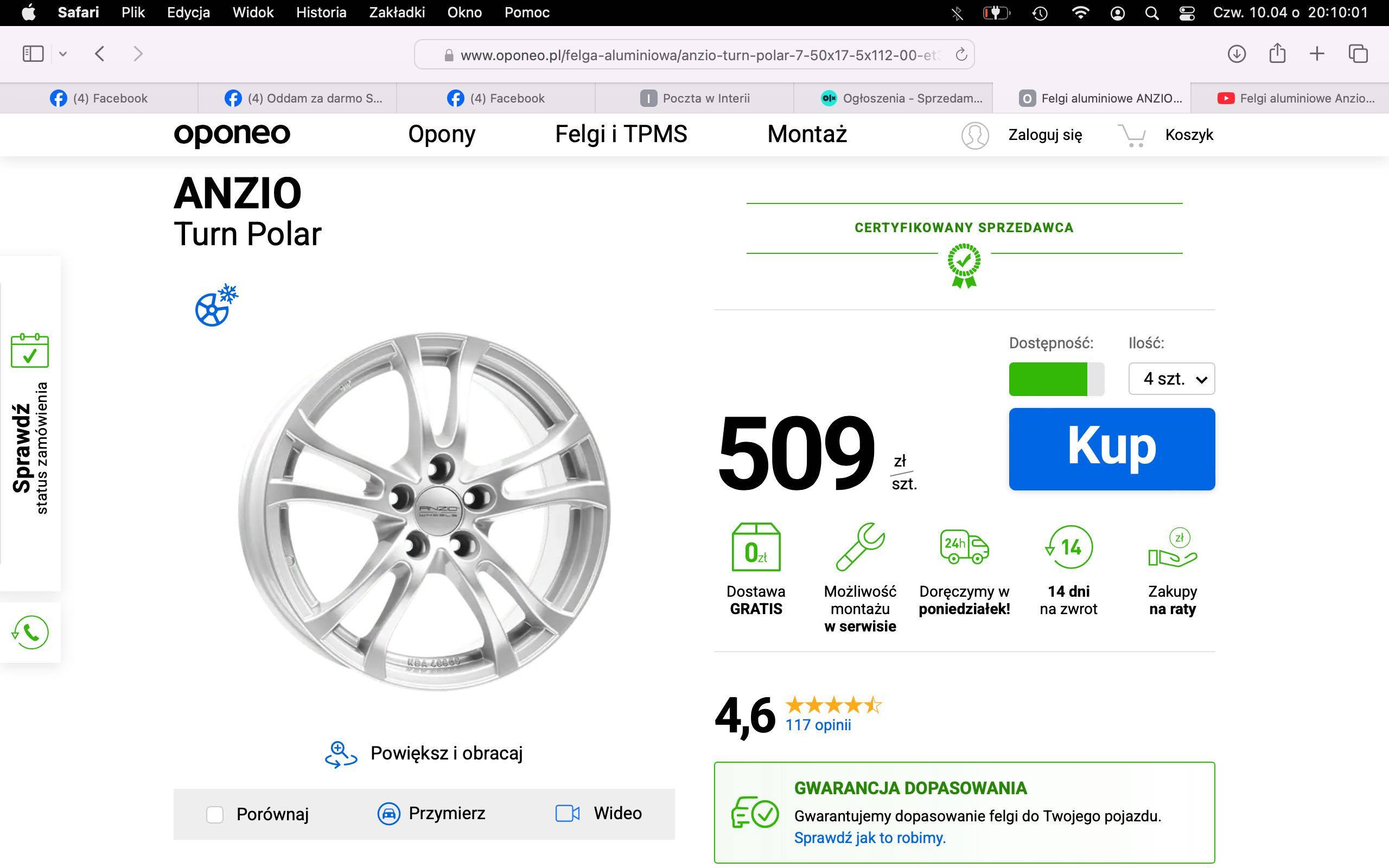 Alufelgi 17" 5x115 piasta 70,2 ET42 OPEL CHEVROLET