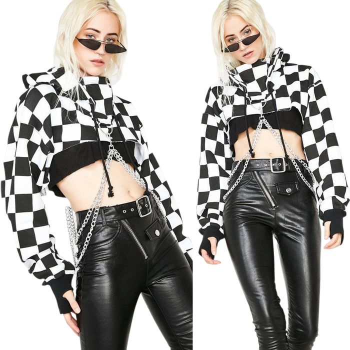 Stylowa Krótka Bluza z Łańcuszkami Punk HIP HOP Goth - XXL