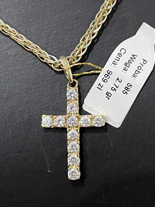 Złoty krzyżyk z cyrkoniami, pr585, 14k, 2.75gr/Komis Krzysiek