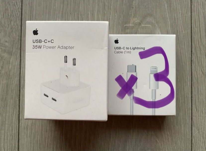 3x Kabel USB-C Lighting + Ładowarka