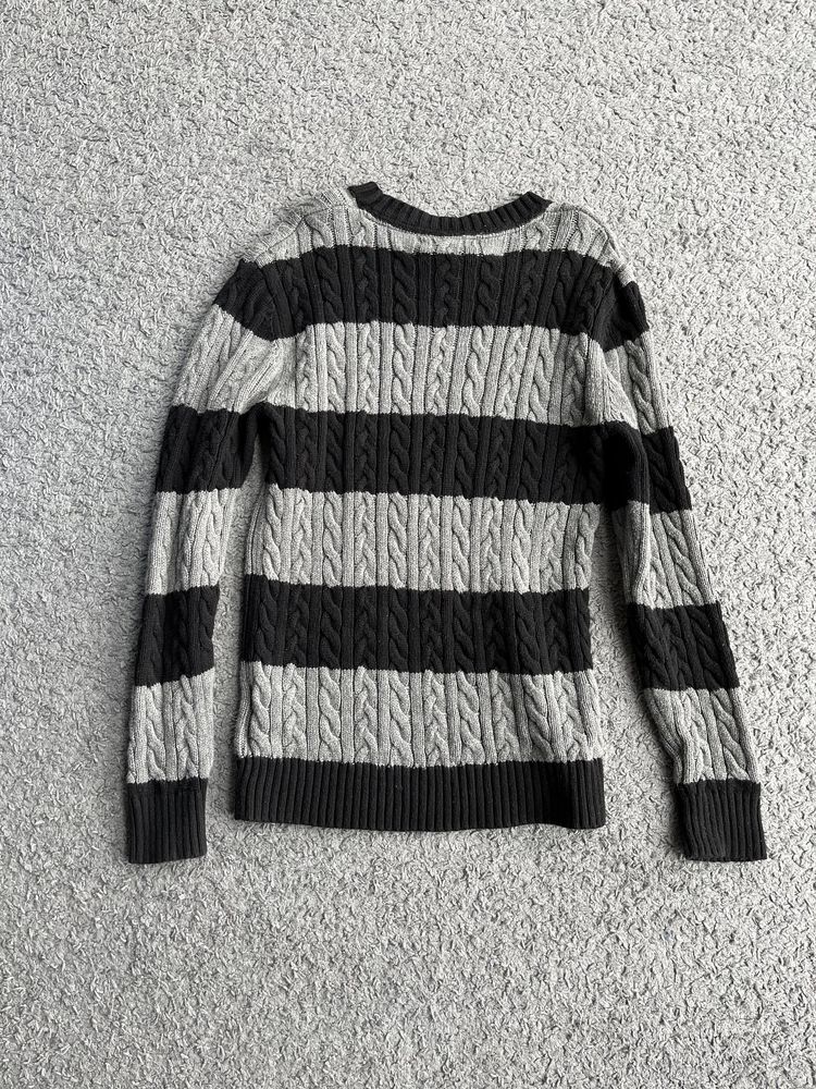 GapKids sweter w paski szaro-czarne, warkocze 10/11, 140-146