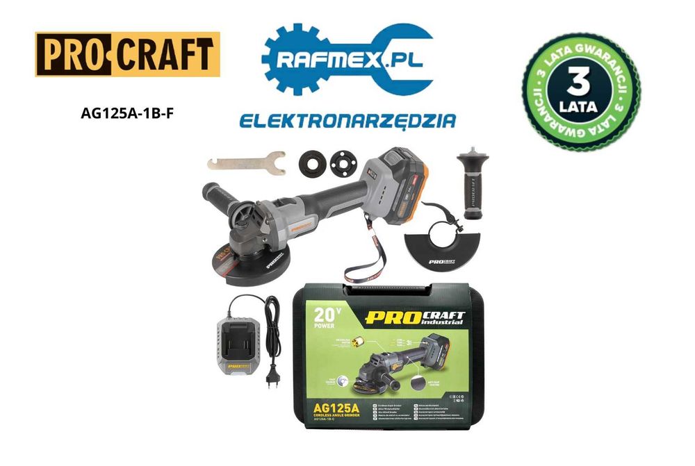 Szlifierka Kątowa Akumulatorowa PROCRAFT AG125A-1B-F Nowość
