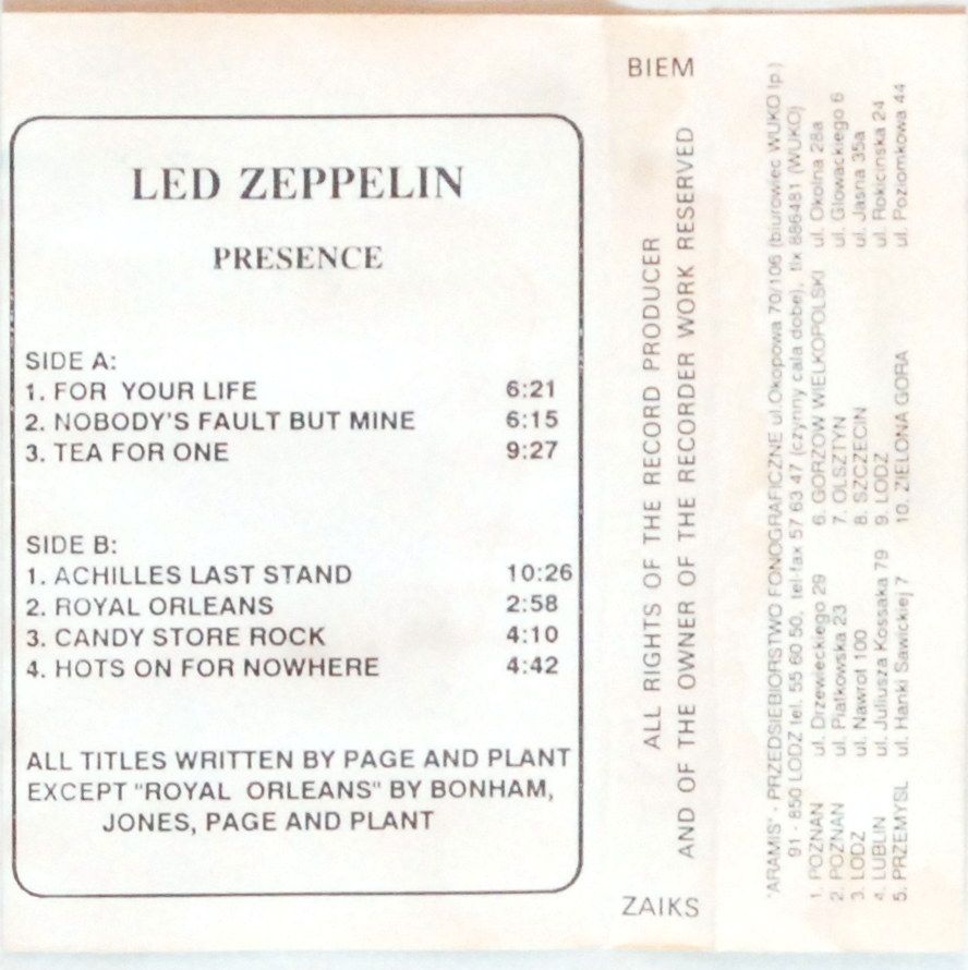 Led Zeppelin - Presence (kaseta) BDB