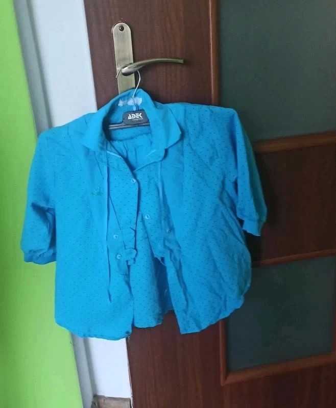Komplet spódniczka z kokardką i bluzka w kropki vintage