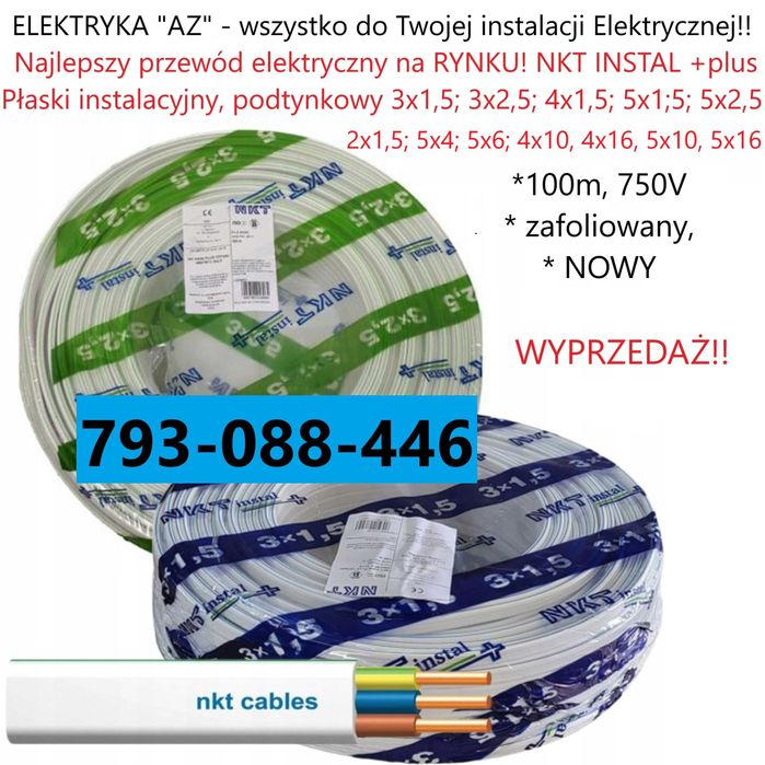 Przewód kabel płaski NKT YDYp 3x1,5 3x2,5 4x1,5 5x1,5 5x2,5 Ydy Yky