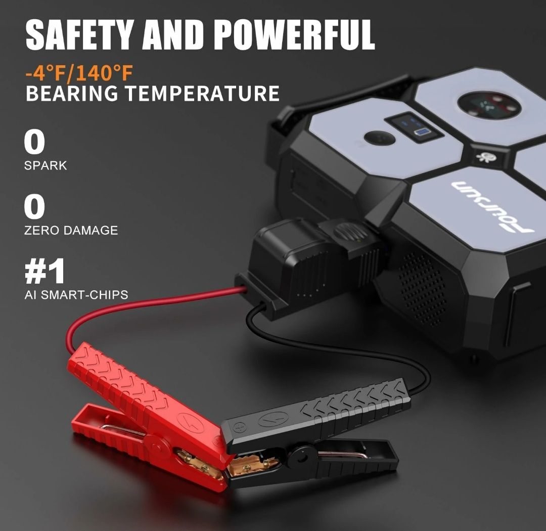 Booster Para carro 26800mAh 4000a 4 em 1 com Compressor de Ar sem Fios