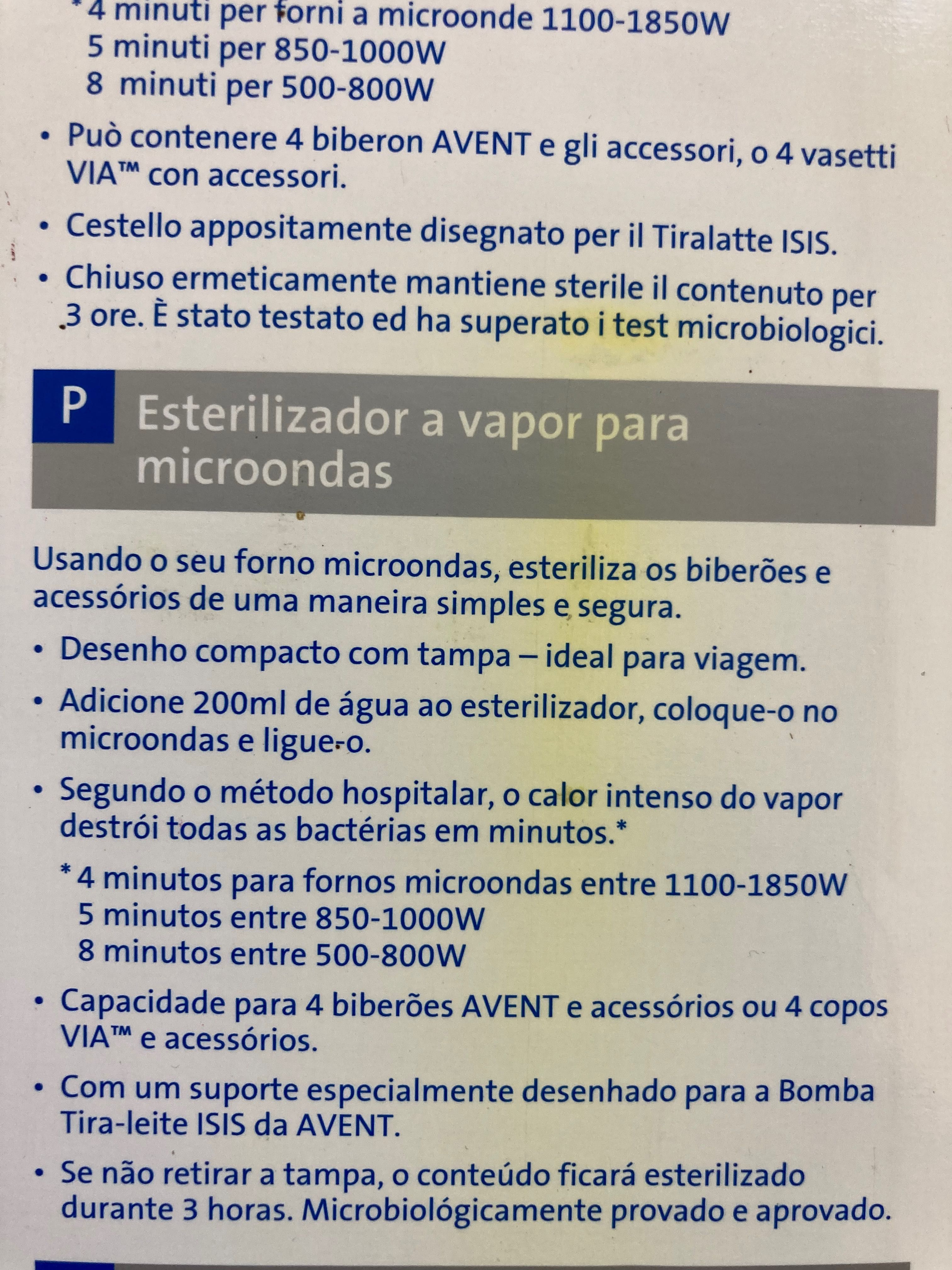 Esterilizador a vapor para microondas Avent