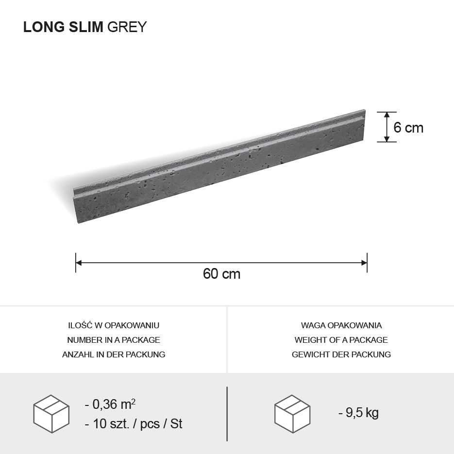 Płytka betonowa Long Slim Grey