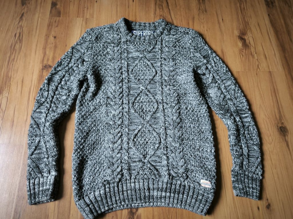 Superdry sweter męski XL szary melanż Akryl ciepły zimowy