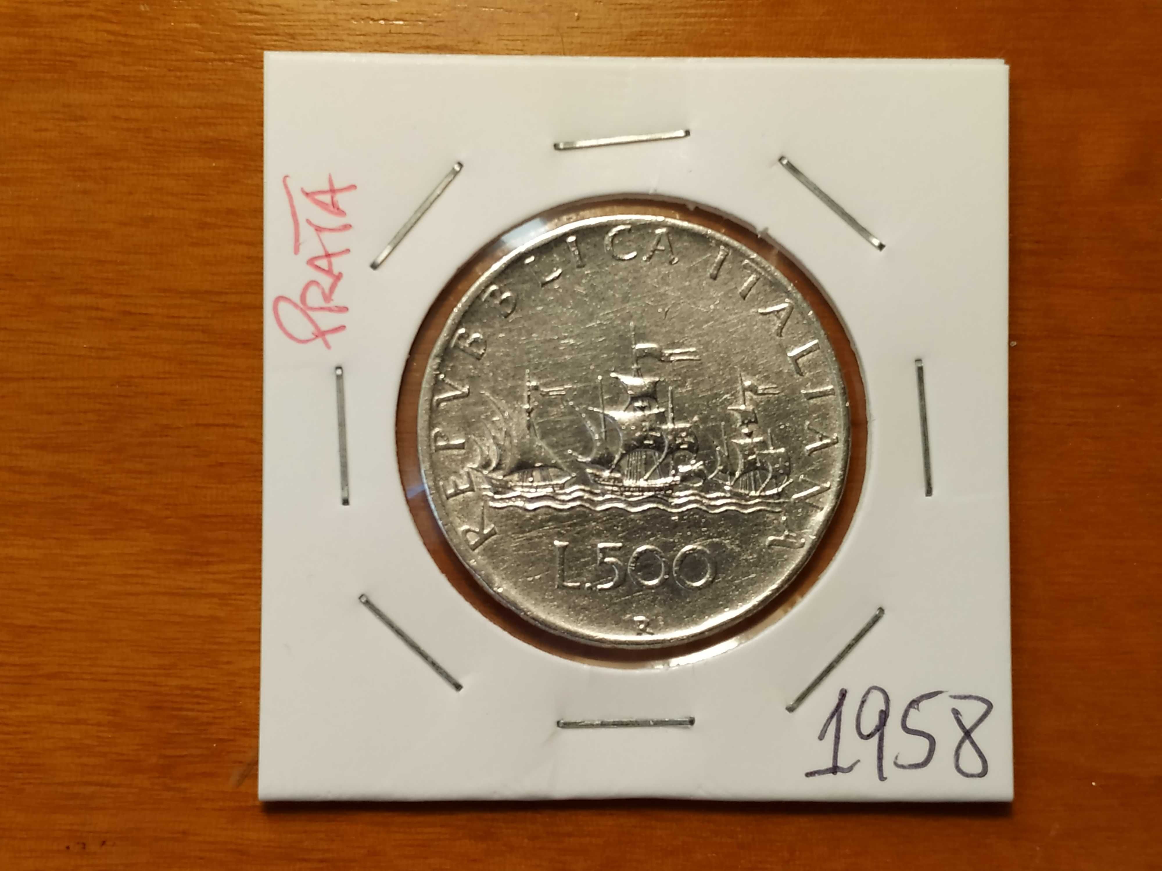 Itália - moeda em prata de 500 liras de 1958 (barcos)
