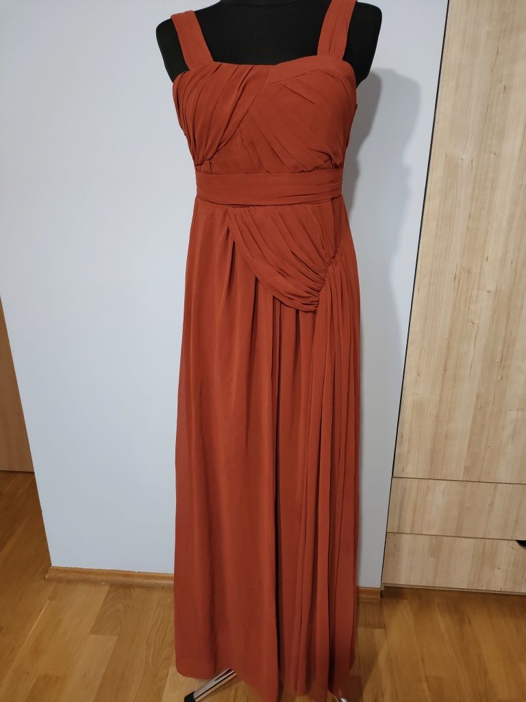 Burgundowa sukienka maxi z falbanami, Floyd, r.M