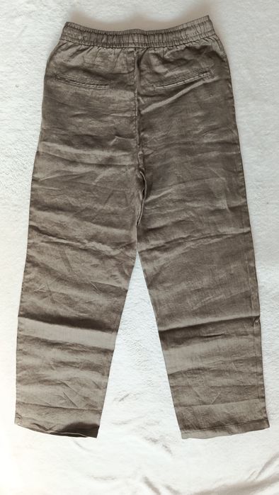 Nowe lniane Mango XS S khaki oliwkowe len lato długie szerokie wide 34