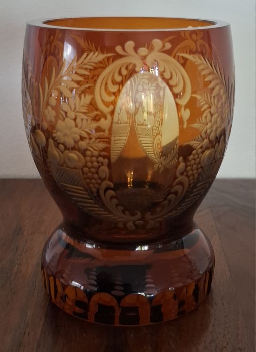 Egermann Bohemia Stara ciężka szklanica - puchar szkło bursztynowe syg