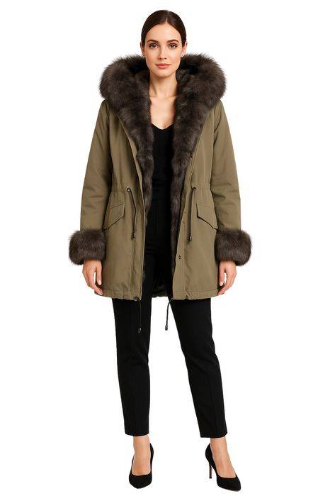 Kurtka parka khaki 2w1 z futrem eco, rozmiar L