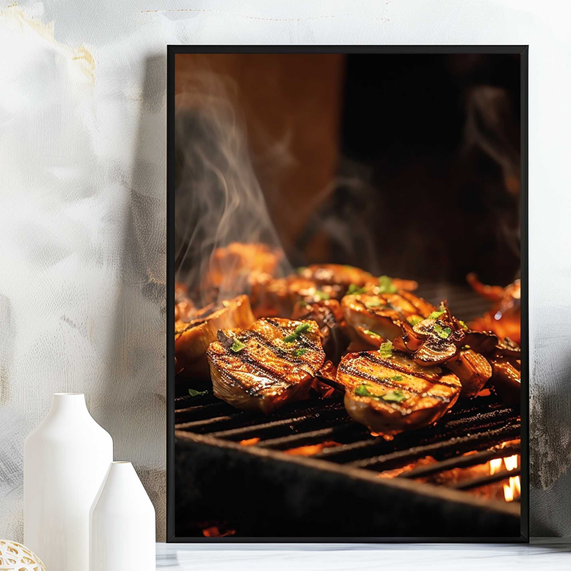 plakat reklamowy grillowane mięso na rusztach do baru i restauracji