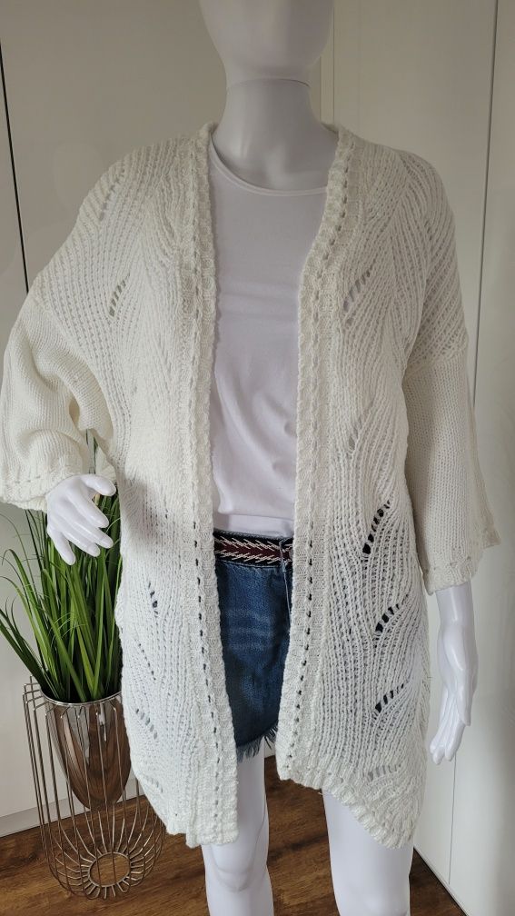 Sweter kardigan damski ażurowy biały XS/S/M