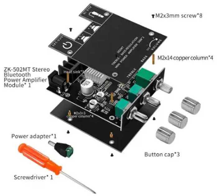 Стерео підсилювач звуку ZK-502MT 50Вт*2 канали, Bluetooth v5.0