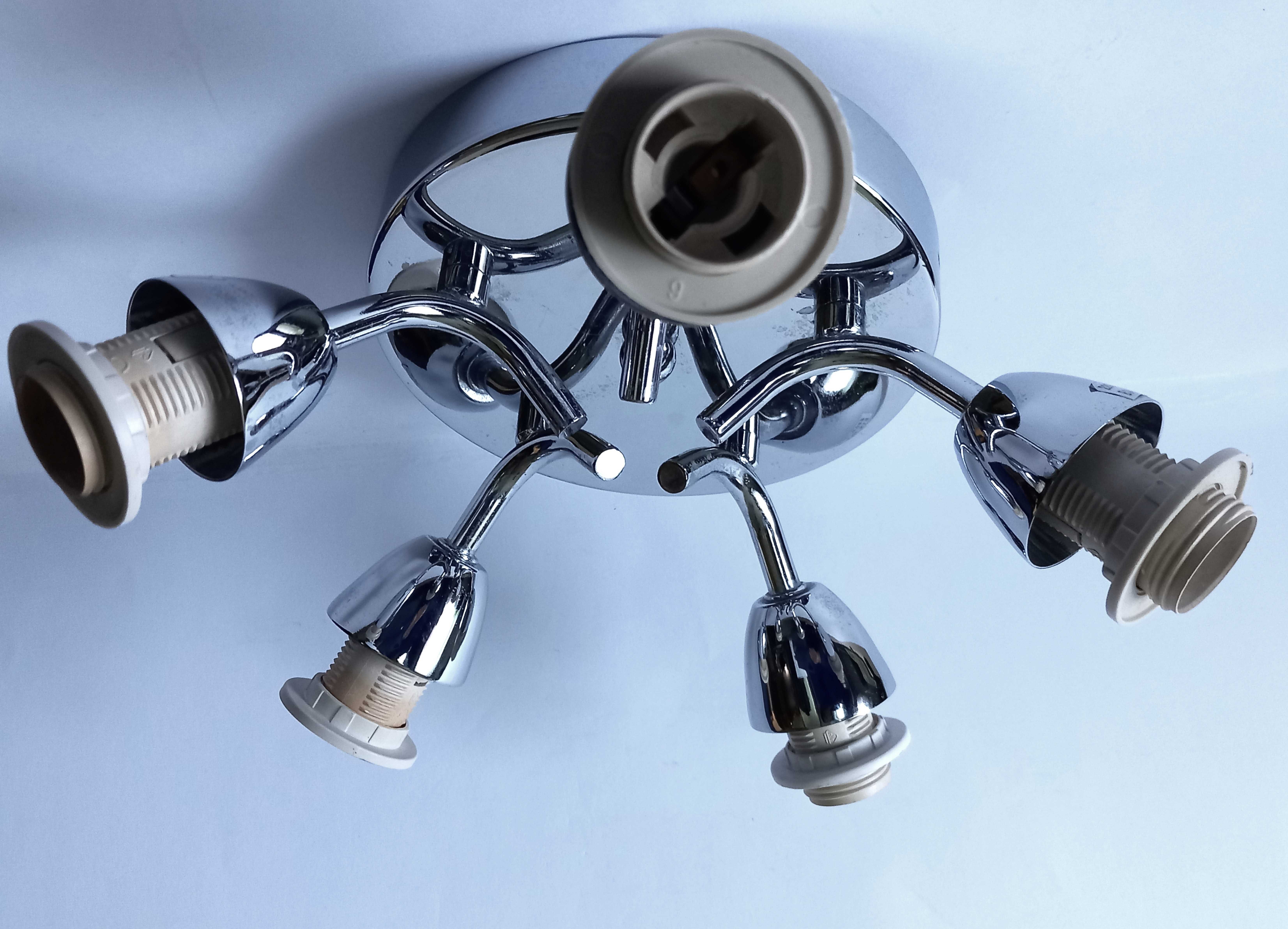 Oprawa lampa sufitowa metalowa chromowana srebrna 5 xE14