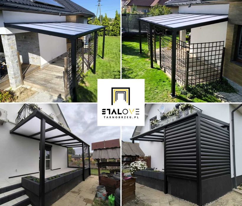 Aluminiowe zadaszenie tarasu, pergola, tarasola, poliwęglan, szkło.